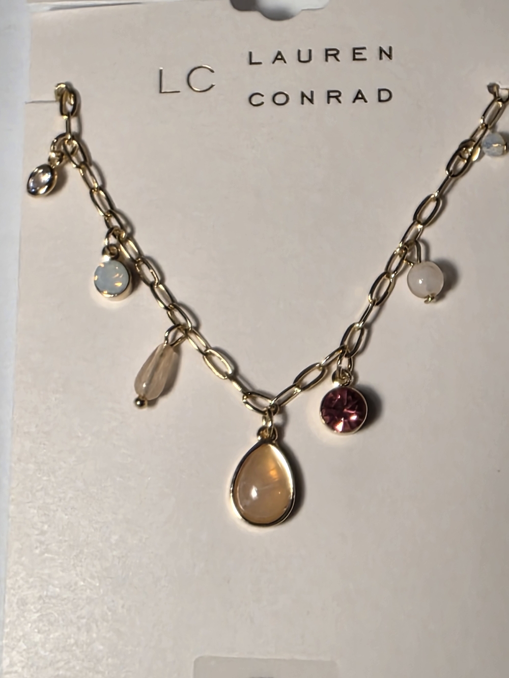 Lauren Conrad Gold Chain Necklace with Pink and Cream Charms